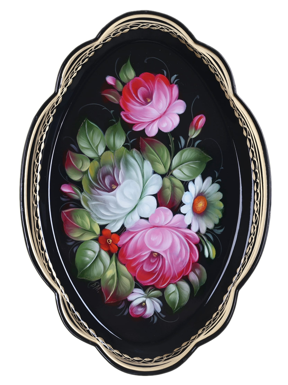 Жостовский поднос декоративный, размер 32х22 см (A11), металлический