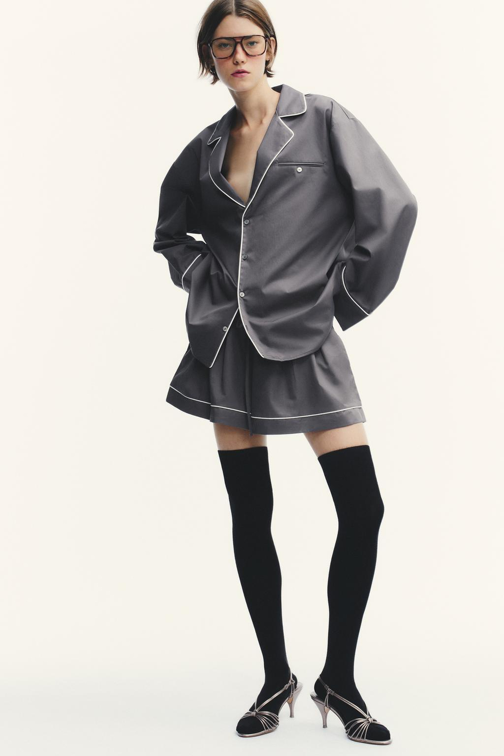 ZARA РУБАШКА ИЗ ПОПЛИНА С ОКАНТОВКОЙ, НЕФТЯНОЙ