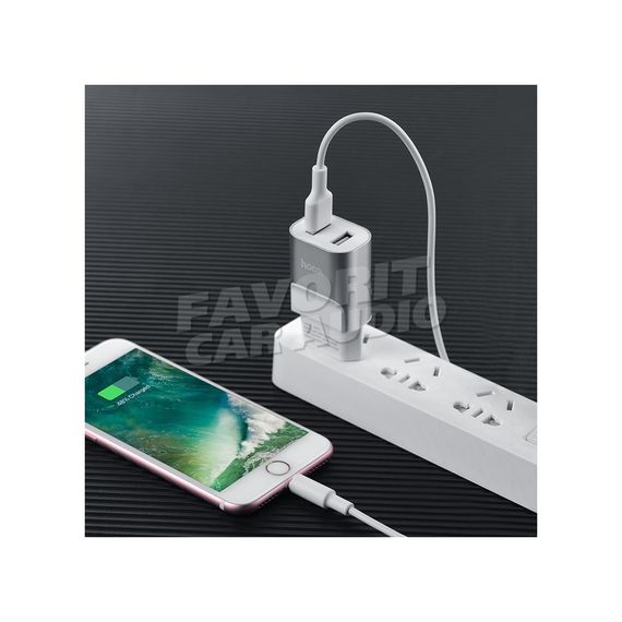 СЗУ 2 USB HOCO C47A 2400mA пластик серебряный