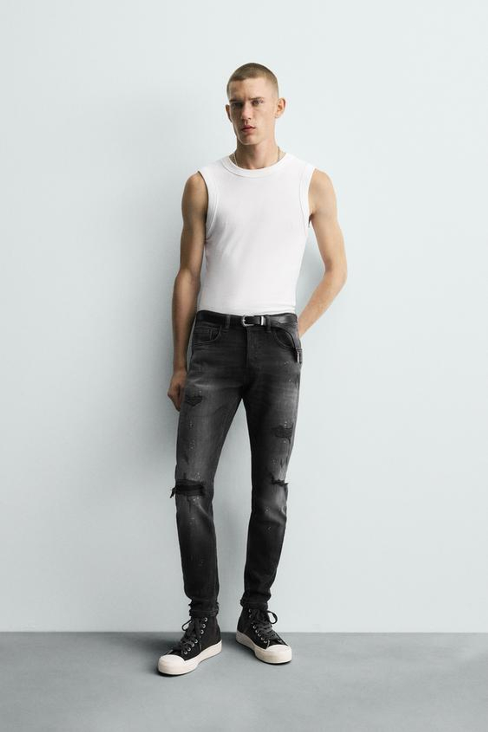 ZARA ДЖИНСЫ SKINNY FIT С ДЫРАМИ, УГОЛЬНЫЙ