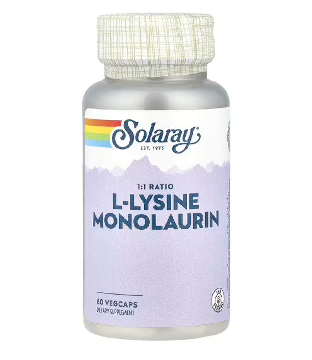 Solaray, L-лизин и монолаурин, в соотношении 1:1, 60 caps.