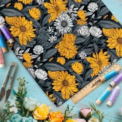 Ткань премиум сатин цветочная графика