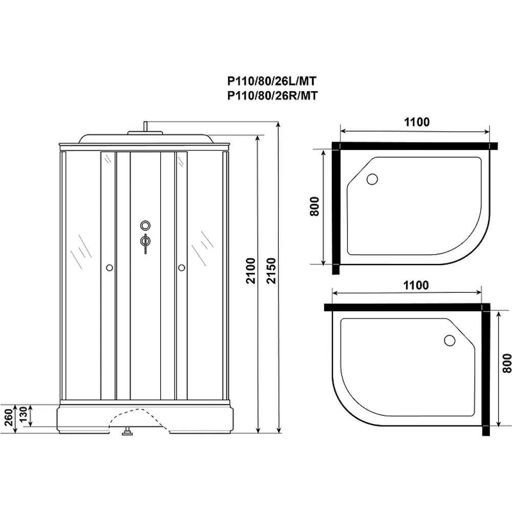 Душевая кабина Niagara Promo 110x80 L P110/80/26L/MT без гидромассажа