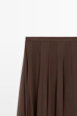 Massimo Dutti Струящаяся расклешенная юбка миди, коричневый