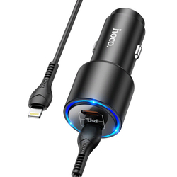 Разделитель автомобильный Hoco NZ3 Clear way 40W dual port PD car charger с кабелем Type-C to Lightning (2Type-C: 5V &amp; 2.4A 20W/ total output 40W) Черный