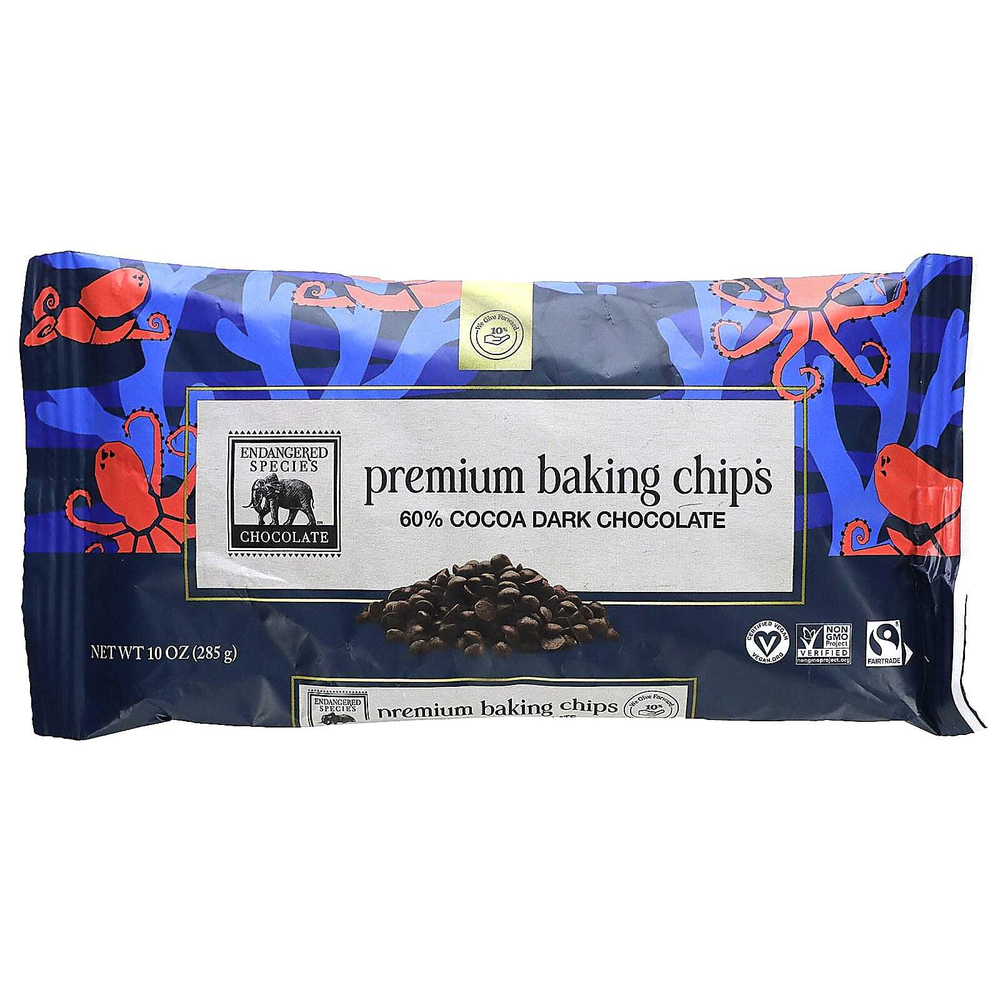 Endangered Species Chocolate, Чипсы для выпечки премиального качества, темный шоколад, 60% какао, 285 г (10 унций)