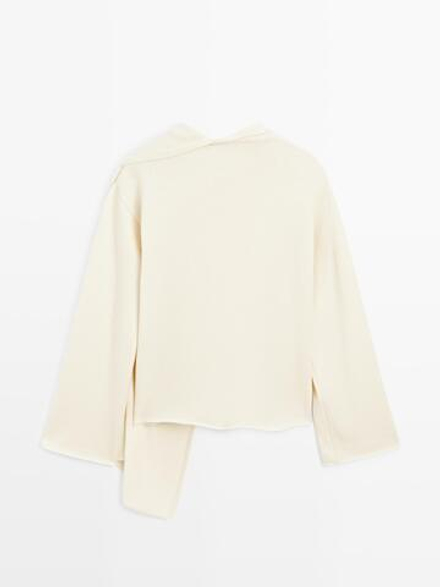 Massimo Dutti Свитер из 100% шерсти с шарфом, натуральный, кремовый