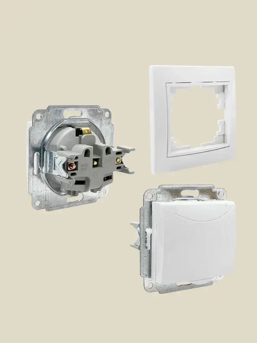 Розетка встраиваемая одинарная с заземления с крышкой IP 44 Jilion белый