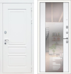 Входная металлическая дверь с зеркалом  REX (РЕКС) 6 Лондон Силк сноу / СБ-16 Ясень белый