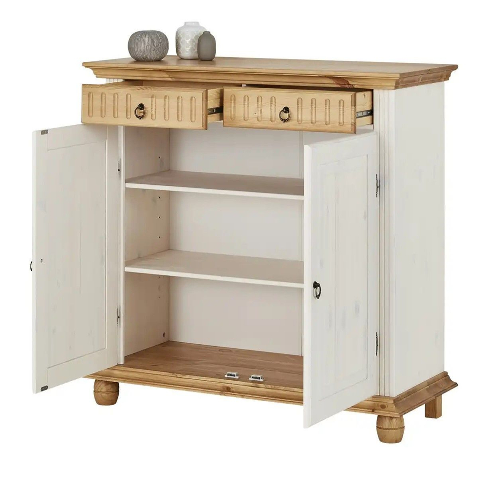 Комод Хельсинки в прихожую для обуви и вещей, белый воск/антик, сосна