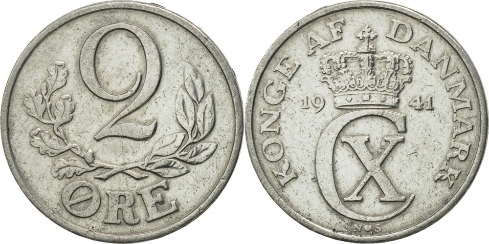 Дания 2 эре, 1941 Король Кристиан X VF