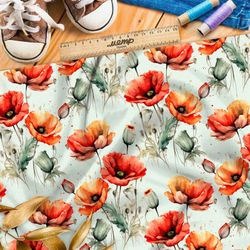 Ткань кулирная гладь нежные акварельные маки