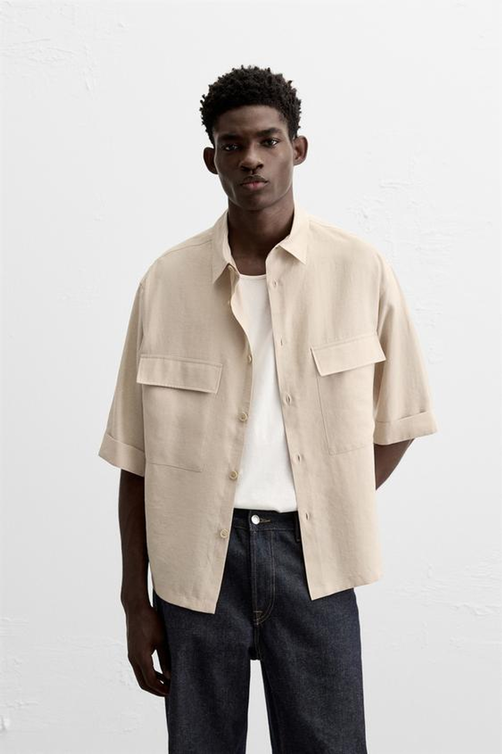 ZARA РУБАШКА ИЗ СМЕСОВОГО ЛИОЦЕЛЛА, ПЕСОЧНЫЙ