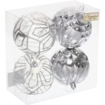 Набор шаров «Волшебные узоры « 8 см (в наборе 4 шт), Серебро