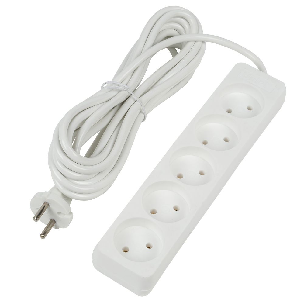 S-CU5-5 WHITE Удлинитель серии Ultra. шнур 5м.. 5 гнезд. 10A. б-з. Белый. TM Uniel