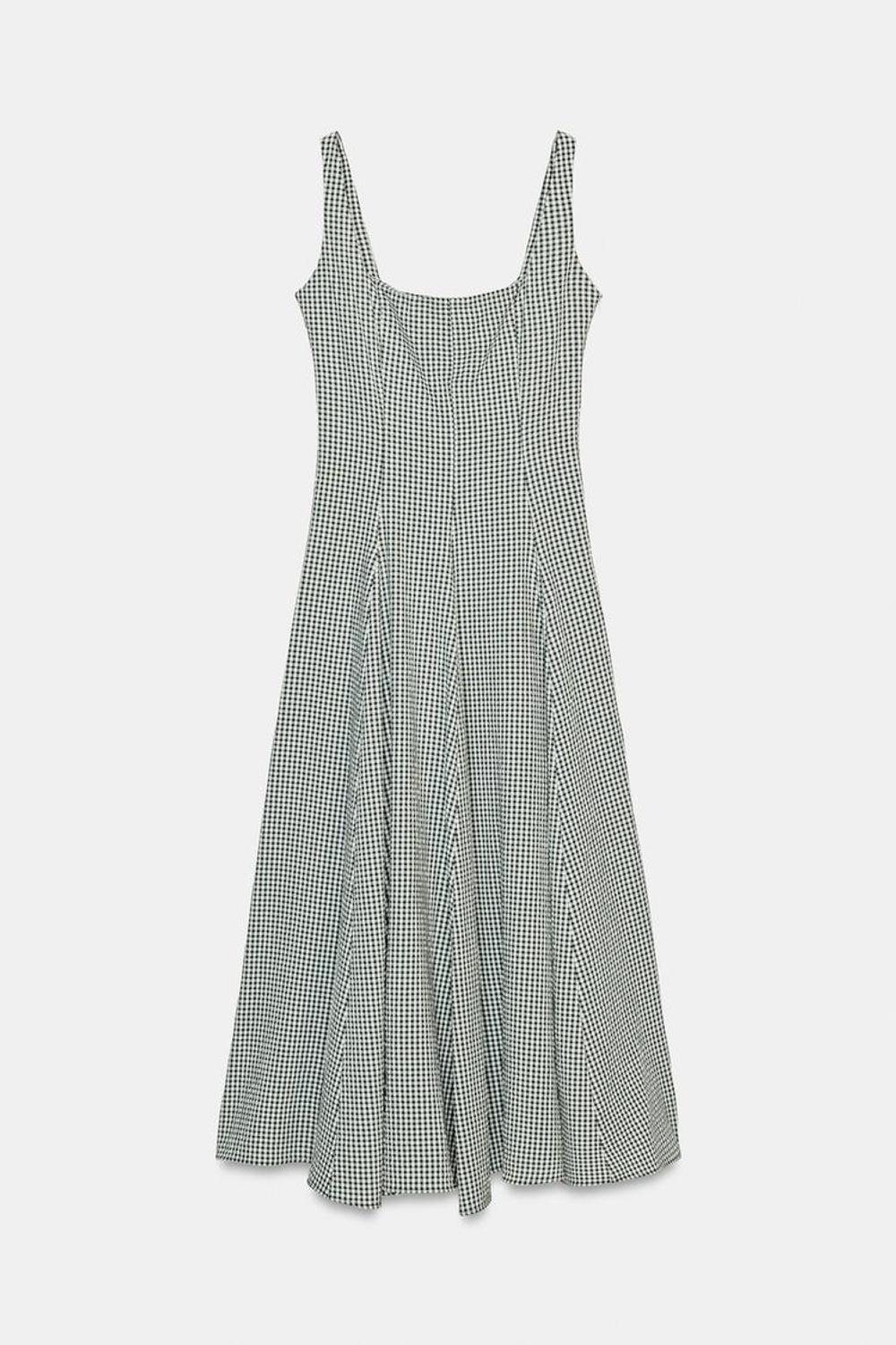 ZARA ПЛАТЬЕ МИДИ В КЛЕТКУ ВИШИ, БЕЛЫЙ/ЗЕЛЕНЫЙ
