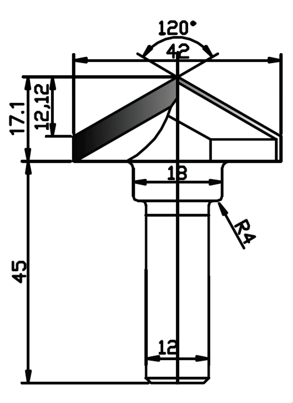 PCD профильная фреза D.42x12 17.1x45 Z2