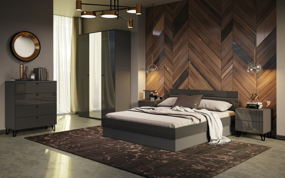 Шкаф трехстворчатый Оливия, Графит, Графит глянец