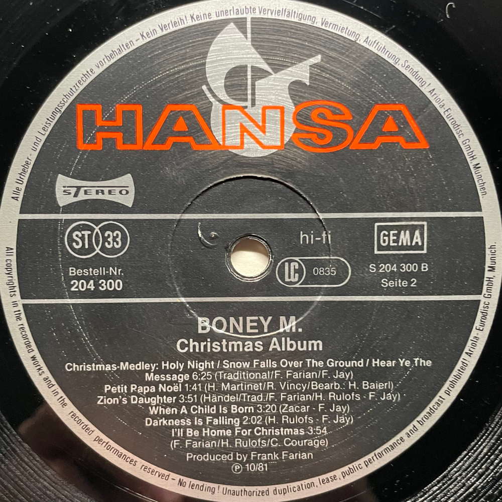 Boney M. ‎– Christmas Album (Германия 1981г.)