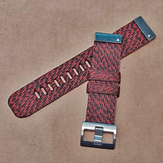 Ремешок нейлоновый 22 мм жакардовое плетение для Garmin MARQ / Epix / Fenix (47 мм) (Красный, серебристая пряжка)