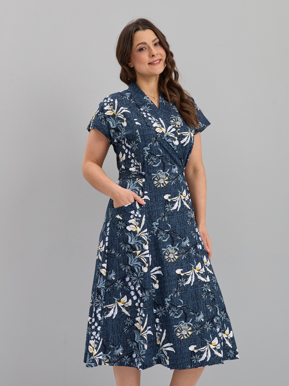 Халат Х-044/рогожкасиний-лилии