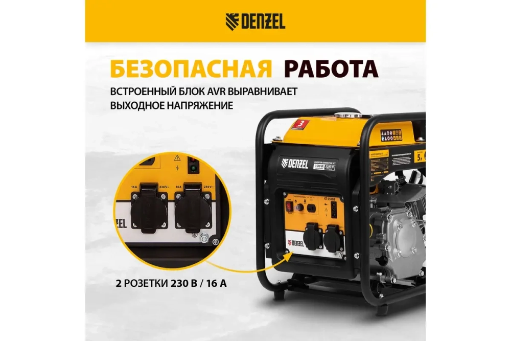 СПЕЦИАЛЬНОЕ ПРЕДЛОЖЕНИЕ! Генератор инверторный GT-3500iF, 3.5 кВт, 230 В, Denzel
