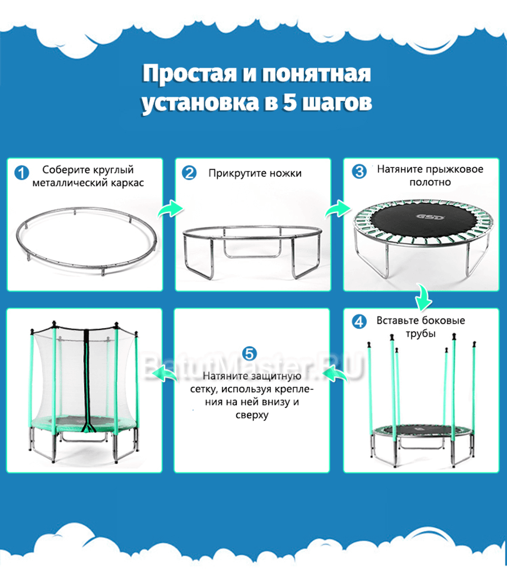 Каркасный батут с Т-образной ручкой, желтый, диаметр 4 фт, восьмиугольный