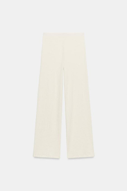 ZARA БРЮКИ ПРЯМОГО КРОЯ ФАКТУРНЫЕ, ЭКРЮ