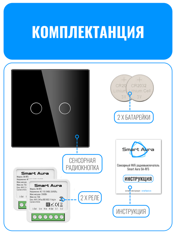 Умный сенсорный Wi-Fi радиовыключатель Smart Aura