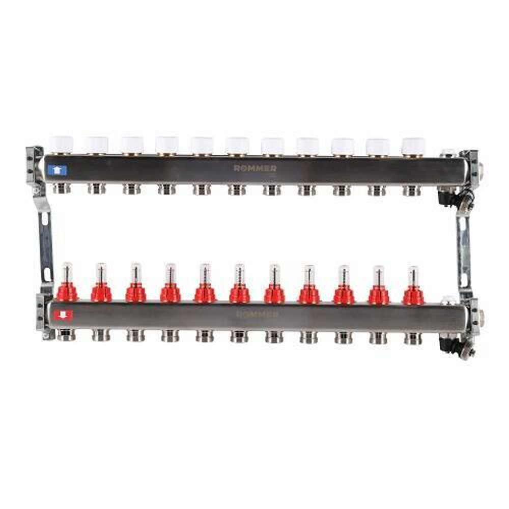 Коллекторная группа для теплого пола ROMMER RMS1201 - 1" на 11 контуров 3/4" EK