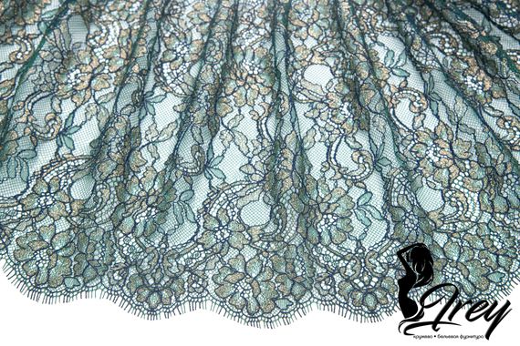 01-45 Кружево шантильи 24 см, зеленый/золото