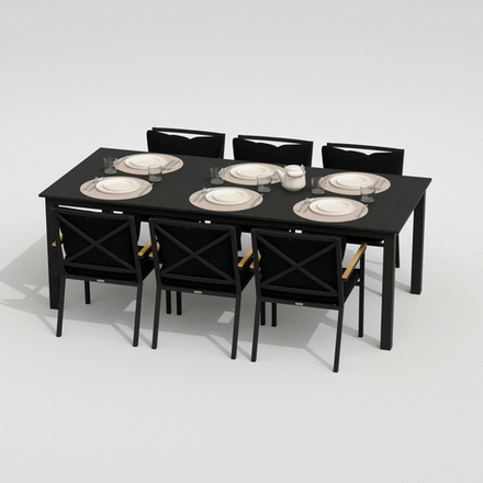 Обеденная группа Ideal Patio  ДОЛЛА ФЕСТА плюс каркас карбон, стол алюминий 220, ткань черная