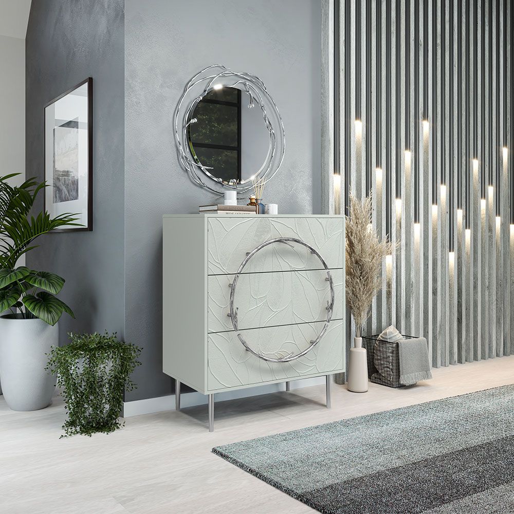 Комод Арт Колор leaves с 3-мя ящиками Стайл Сильвер Серый дым