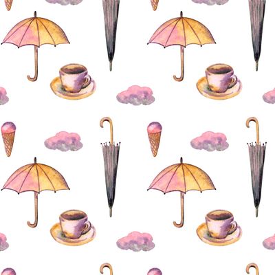 Зонтики и облака на белом