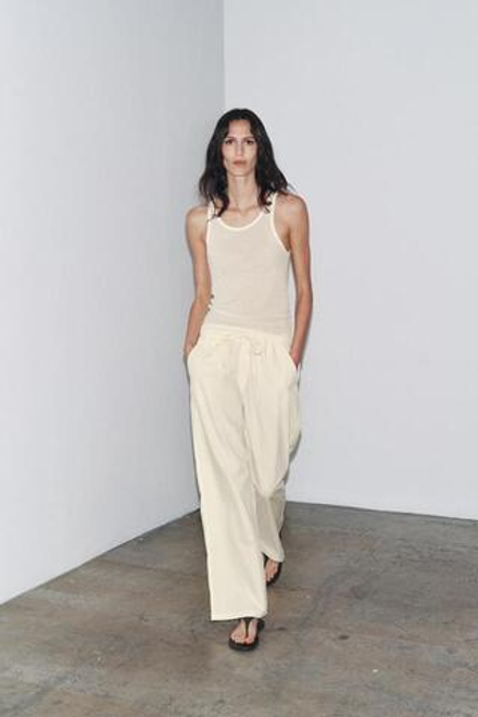 ZARA ТОП ИЗ ХЛОПКА С РЕМЕШКАМИ, ЖЕЛТОВАТО-БЕЛЫЙ