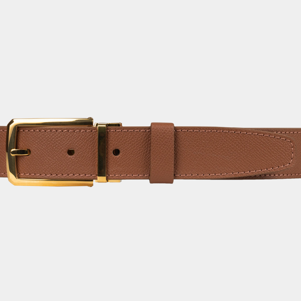 Ремень кожаный мужской из натуральной кожи сафьяно 35 мм, цвета карамель