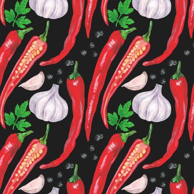 Красный острый перец чили, чеснок, специи