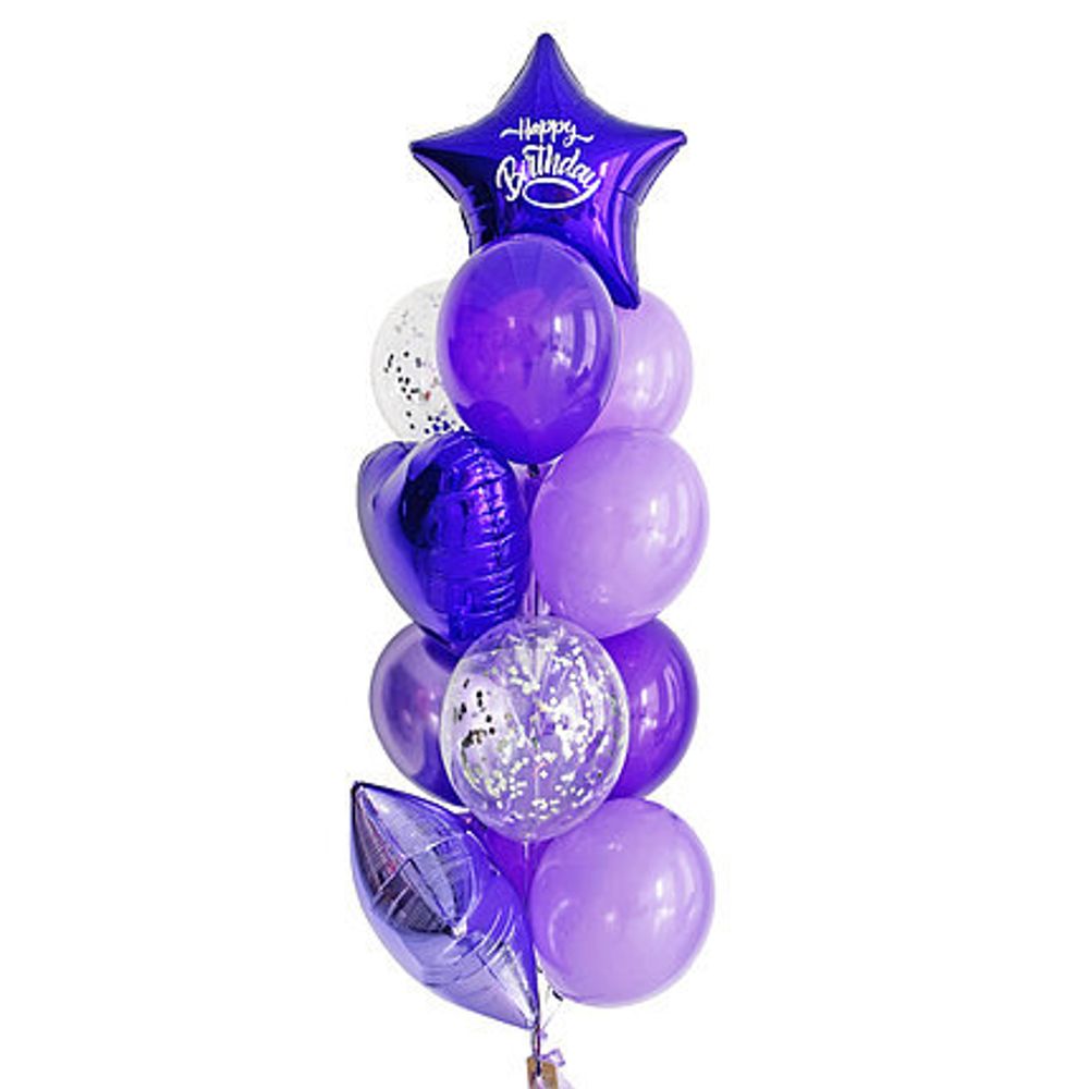 Связка воздушных шаров с фиолетовыми звездами