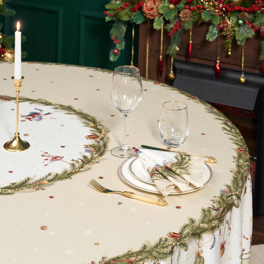 СКАТЕРТЬ КРУГЛАЯ "ЩЕЛКУНЧИК" ,220СМ БЕЖЕВЫЙ 100% ХЛОПОК , ТВИЛ