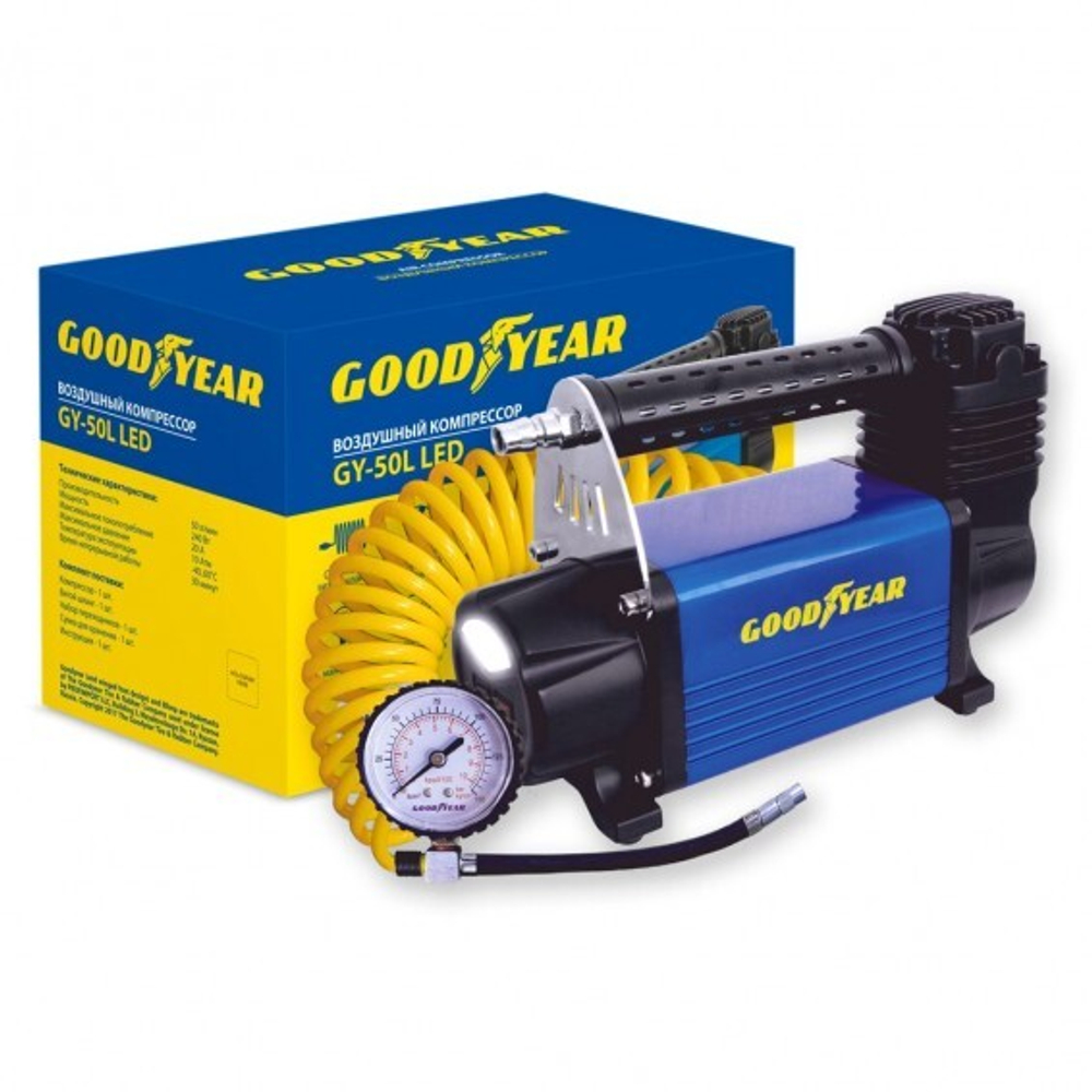 Компрессор 50л/мин Goodyear LED, быстросъём, сумка, питание от АКБ