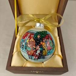 Коллекционный шар новогодний с круговой росписью Палех "Новый год"-3 в футляре