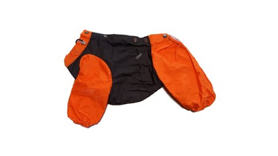 Комбинезон,  утепленный байкой 21 девочка (обхват груди 36 - 44) черный - ярко оранжевый