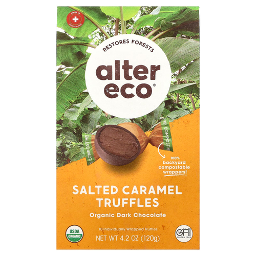 Alter Eco, Органические соленые трюфели с карамелью, темный шоколад, 4,2 унции (120 г)