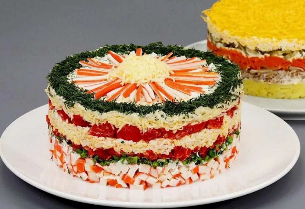 НОВИНКА! ИНТЕНСИВ! НОВОГОДНИЙ СТОЛ: необычный рулет, 2 новогодних салата, 2 вида закусок