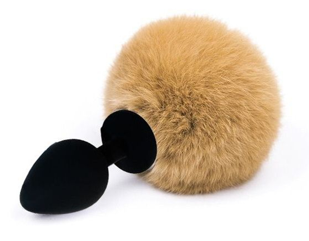 Черный анальный плаг Vander с бежевым пушистым хвостиком (Цвет: черный с бежевым)