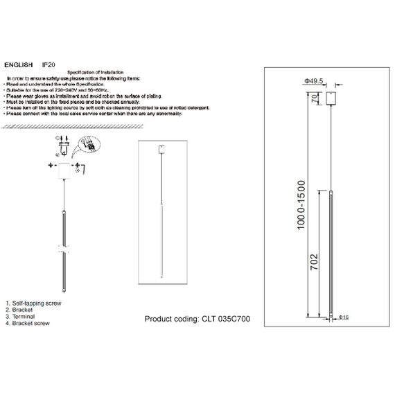 Подвесной светодиодный светильник Crystal Lux CLT 035C700 GO