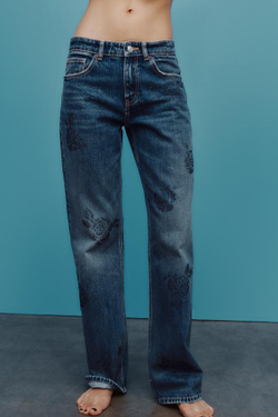 ZARA ДЖИНСЫ TRF WIDE-LEG СО СРЕДНЕЙ ПОСАДКОЙ, МОРСКОЙ СИНИЙ