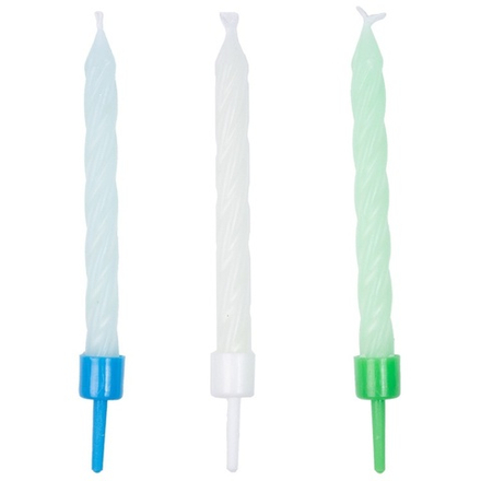 Свечи для торта «Glow» светящиеся в темноте 6 см, 10 шт с подставками