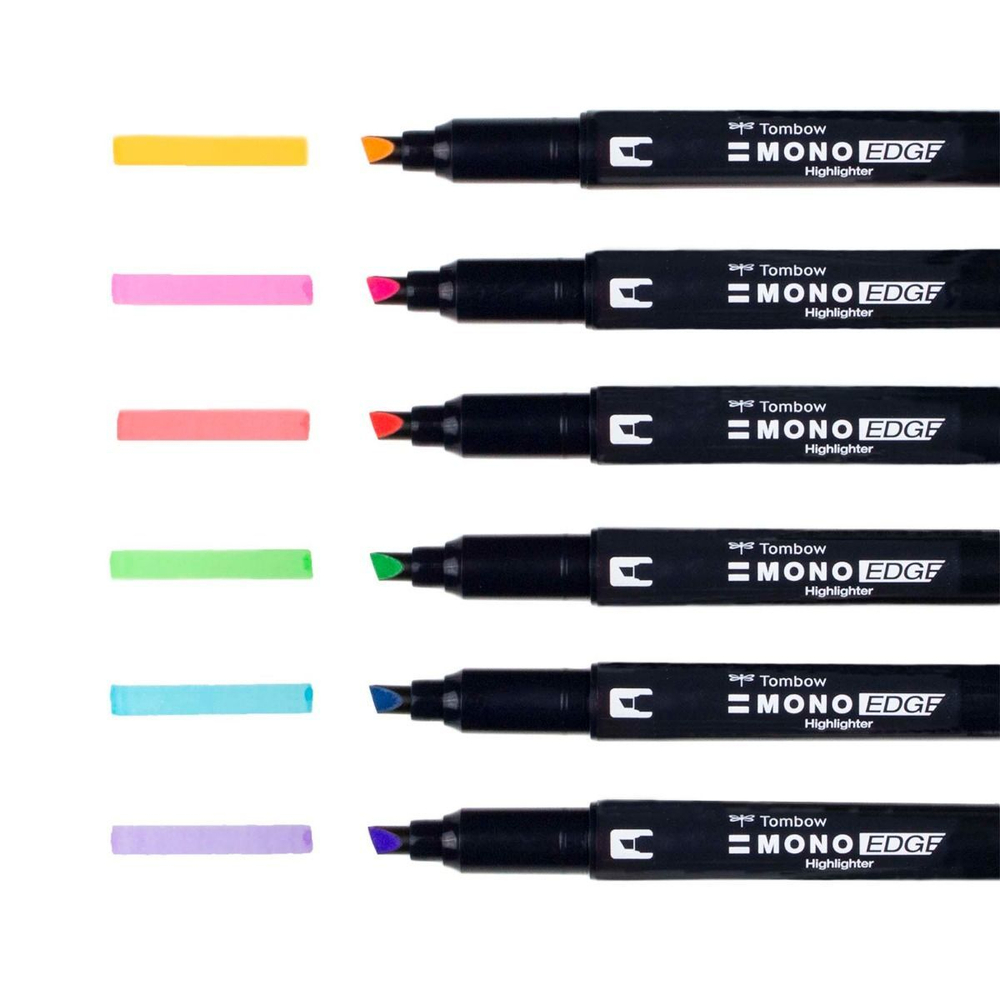 Текстовыделители Tombow Mono Edge (двухсторонние, набор 6 цветов)