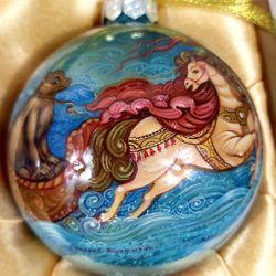 Сувенирный набор из 4-х новогодних шаров и наконечника с ручной росписью Палех "Сказки"